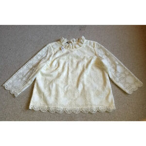 NWT Womens Top-TALBOTS-ivory lace lined scalloped Fairy Cottagecore Romantic-PXL